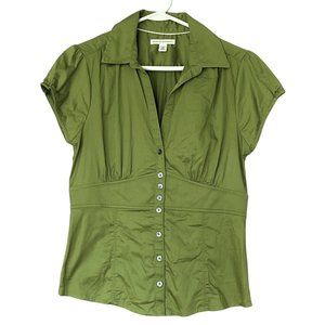 Banana Republic Womens Short Sleeve Button Up Top Size 10 Green Y2K Cap Sleeve